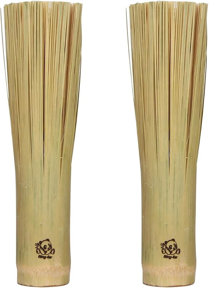 2 Pack Upgraded Bamboo Wok Brush – Long Handle Natural Scrubber for Cast Iron & Carbon Steel Woks & Kitchen Cookware – Durable Eco-Friendly Kitchen Cleaning Brush (Improved Stability Version，SmallB)