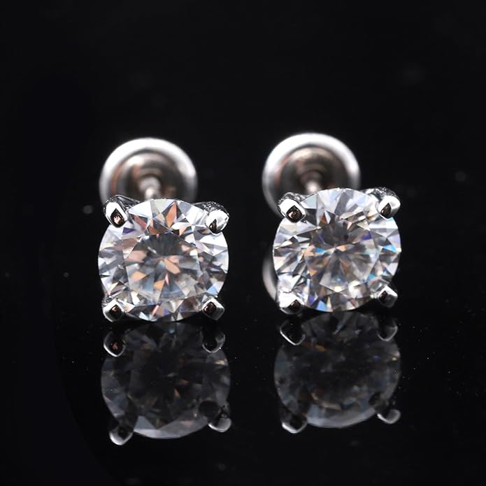 Moissanite Screw Back Earrings Studs - 0.2CT-4CT Moissanite Earrings for Women 925 Sterling Silver Piercing Real Colorful Moissan Hypoallergenic Jewelry Ear Stud Gifts