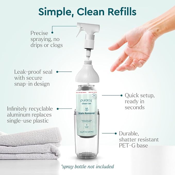 Puracy Clean Can Laundry Stain Remover - Fabric Stain Remover for Clothes Laundry - Stain Treater - Active Enzyme Laundry Stain Remover Spray - Spot Remover for Clothes (3 Pack Refill, Free & Clear)