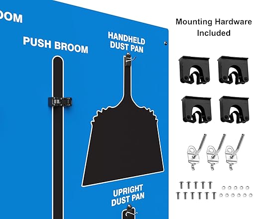 Clean & Sweep 5S Shadow Board/Wall Mount Broom Holder, 68" x 30" Board, 5S Cleaning Station - Board Only, Tools Sold Separately, Made in The USA by AccuformNMC, Blue/Black, PSB114BUBK