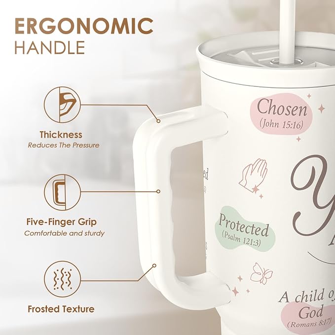 SANDJEST Christian Gift for Women – Inspiration Insulated Stainless Steel Tumbler with Handle and Straw - Religious Gifts for Birthday Christmas, 40oz