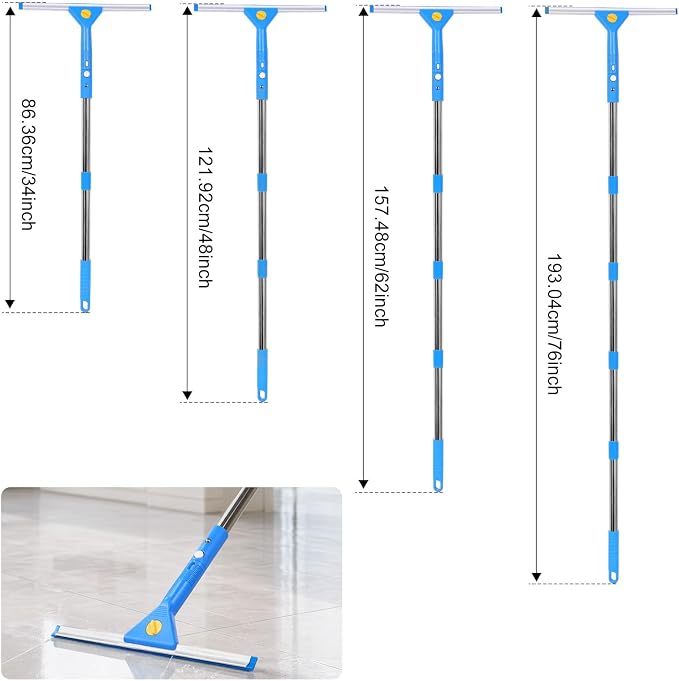 Professional Window Cleaning Kit with Bucket 3 Gallon, 76" Long Handle Squeegee and Microfiber Scrubber, High Window Washing Equipment for Indoor Outdoor, Commercial, Home, Car