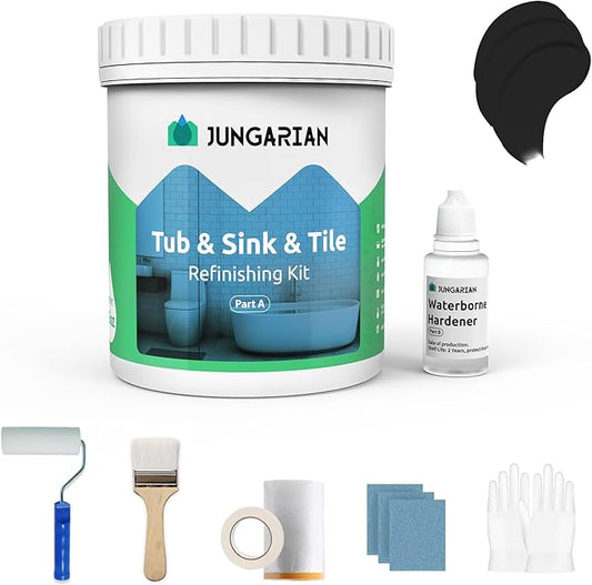 Tub and Tile Refinishing Kit 17.5oz with Tools, Low Odor DIY Bathroom Paint Sink Tub Countertop Tile Shower Paint for Bathroom Kitchen Porcelain Fiberglass, Semi-Gloss Black