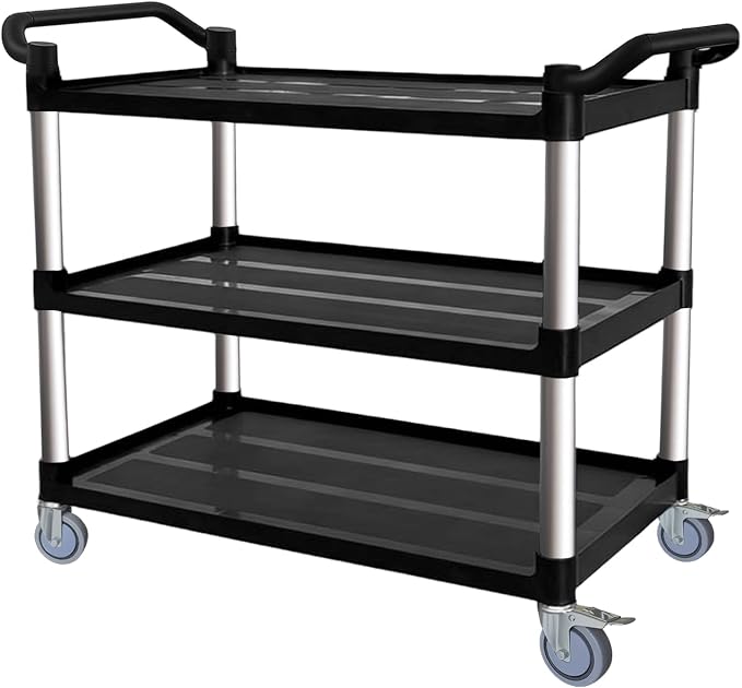 Utility Cart with Tangle-Free Wheels, Large Size 3 Tier Rolling Service Cart with Wheels(2 with Brakes), Heavy Duty 450 Lbs Capacity,Commercial Serving Cart for Home, Office, Restaurant, Warehouse.