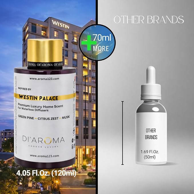 Di’Aroma Luxury Westin Hotel Resort Collection Fragrance Oil, Diffuser Oil for Waterless & Cold-Air Diffusers, Premium Air Freshener, Home & Business Scent, Made in USA (120ml, Westin Hotel)