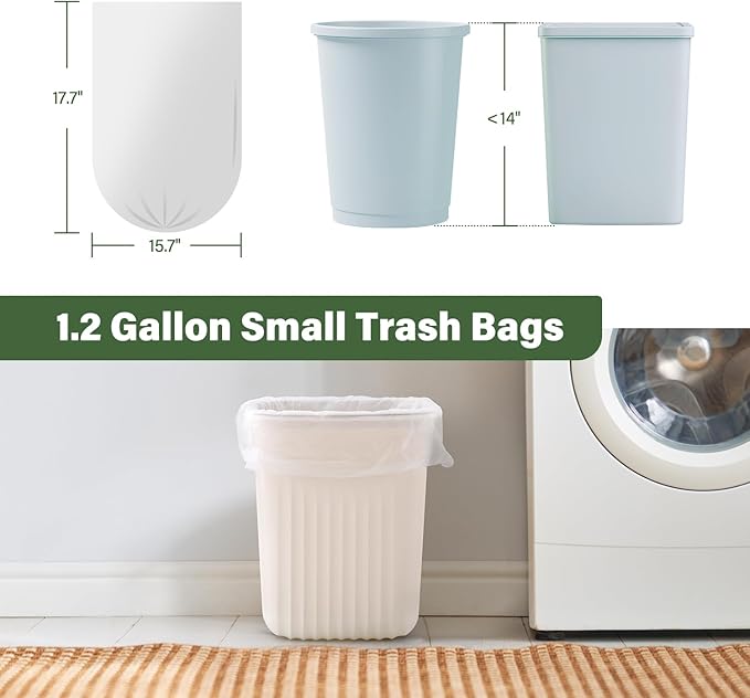 Jaoul 1.2 Gallon Trash Bags, Unscented Strong Small Trash Bags Bathroom, Small Garbage Bags for Bathroom Can, White Trash Can Liners 60 Count