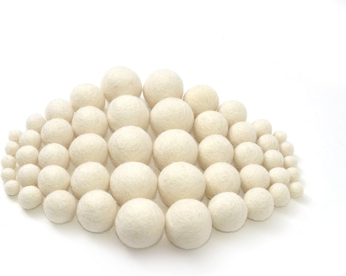 Glaciart One Wool Felt Balls, Felt Ball (50 Pieces) Mixed Sizes from 1 to 3 Centimeters, Handmade Felted Pure White Color - Bulk Small Puff for Felting and Garland