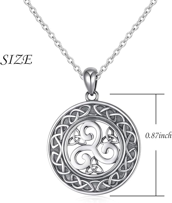 DAOCHONG 925 Sterling Silver Jewelry Oxidized Good Luck Irish Knot Celtic Medallion Round Pendant Necklace, 20 inch