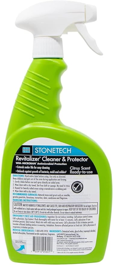 Stone Surface Cleaner Spray for Stonetech Revitalizer Cleaner and Protector - 3‑in‑1 Daily Stone & Grout Cleaner - Reseals & Refreshes Natural Stone Countertops, Floors & Tiles (Citrus, 24 oz)