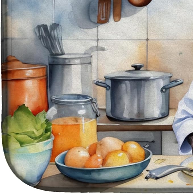 Caroline's Treasures DAC6231DDM Chinese Crested The Chef Dish Drying Mat Absorbent Dish Drying Mat Pad for Kitchen Counter Dish Drainer Mat for Countertop, 14 x 21", Multicolor