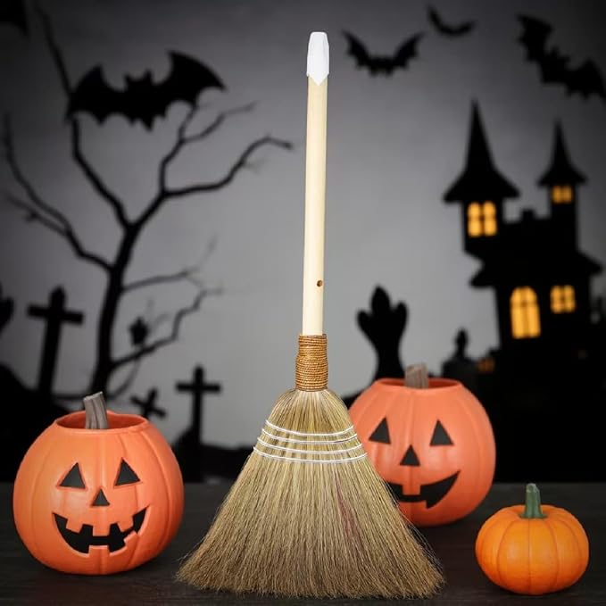 Wedding Broom for Jumping Ceremony，Handmade Natural Whisk Broom with Wooden Handle, for Halloween DIY Decoration, Vietnamese Straw Soft Broom (12.6”Width 28.74” Length)