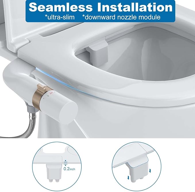 GarveeHome Ultra-Slim Bidet Attachment, Non-Electric Toilet Bidet with Dual Self-Cleaning Nozzles, Adjustable Water Pressure for Frontal and Rear Wash, Easy Installation, Rose Gold