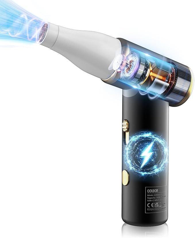 Compressed Air Duster COLBOR Electric Mini Blower for PC Cleaning Kit 100000RPM Cordless with LED Light & Nozzle Rechargeable Air Cleaner Keyboard Plumero de aire comprimido Turbo Jet Fan