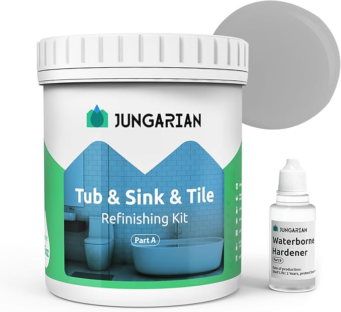Tub and Tile Refinishing Kit 17.5oz, Low Odor Countertop Paint, Shower Sink Paint for Bathroom Kitchen, 50-55sq.ft Semi-Gloss Light Grey