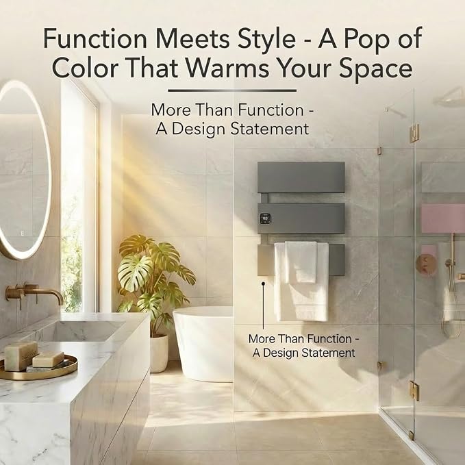 L Series Electric Towel Warmer for Bathroom, 3 Panel, Gun Gray | Thermo Control and Timer, Fast Heat in 3 Mins, Dry Towels in 4 hrs, Memory Function, Work with Smart Plug, Left-Wiring