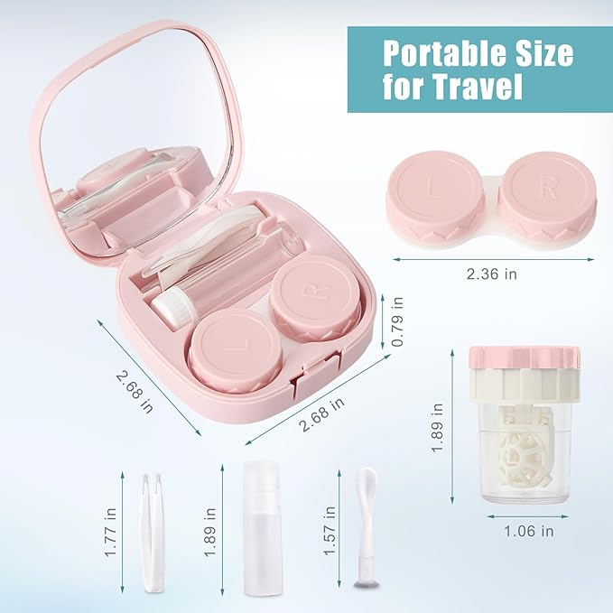 Lasiyanor Contact Lens Travel Kit with Cleaner Washer, Portable Contact Box with Mirror Tweezers Remover Tool Solution Bottle for Daily Outdoor