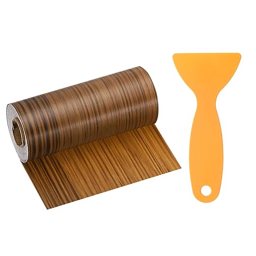 HARFINGTON Wood Grain Repair Tape 4.7 Inch x 33ft Self Adhesive Repair Patch Tape Simulated Wooden Floor Tapes with Plastic Scraper for Tables Doors Windows Furniture, Light Brown Wood