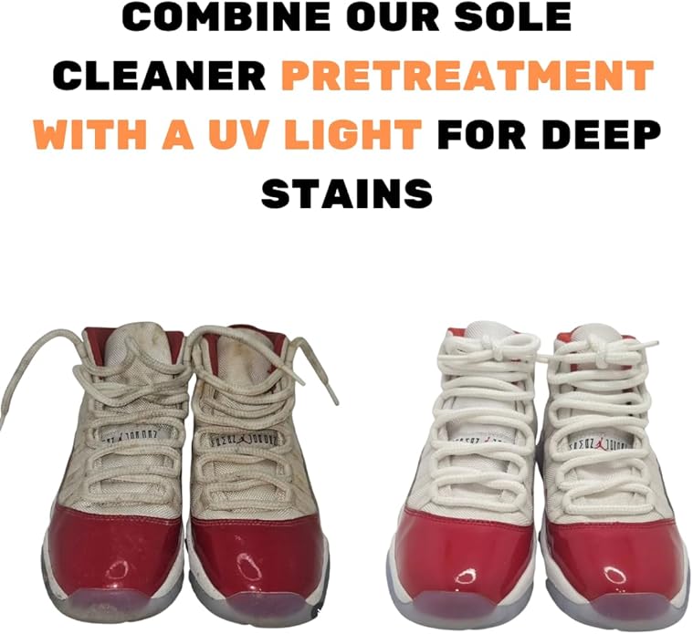 No Burn Shoe and Sole Cleaner| Organic Sneaker Cleaner & Sole Whitener for Sneakers | White Shoe Sole Cleaner & Sneaker Stain Remover | Safe on Mesh, Suede & Leather | 8oz Bottle