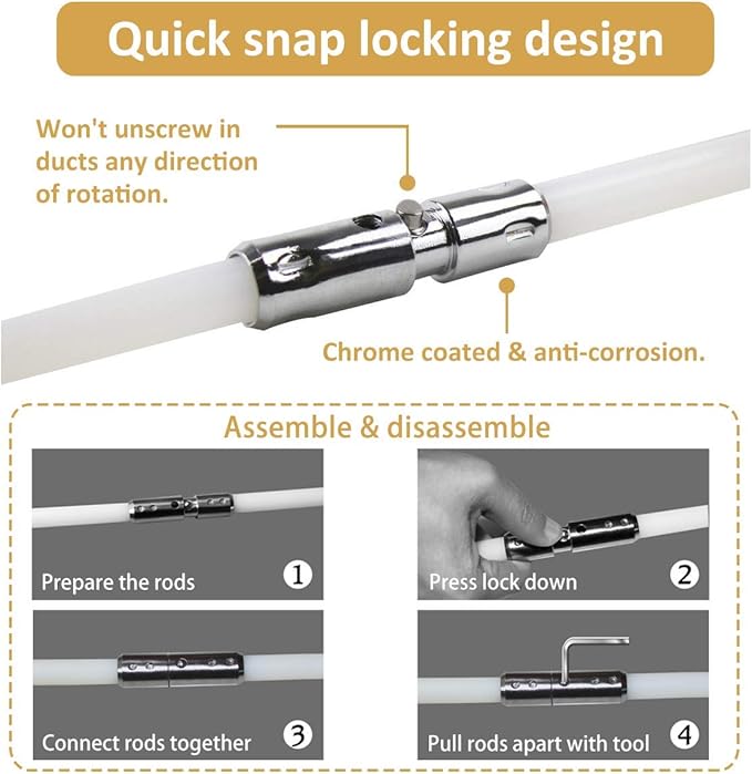 14' Quick Snap Cleaning Kit with Drill Attachment for Dryer Hose and Vent Duct Cleaning - Ziggurat Products