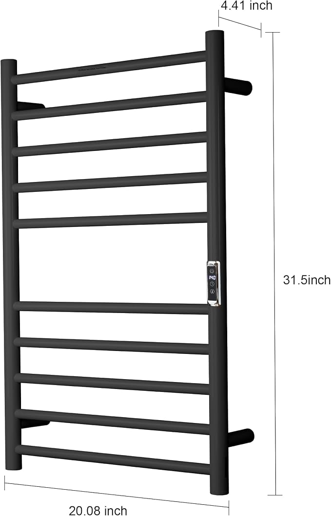 Heated Towel Racks for Bathroom, Wall Mounted Electric Towel Warmer Racks with Timer & Temperature Control, 10 Bar Stainless Steel Towel Heater for Bathroom, Black, Plug-in