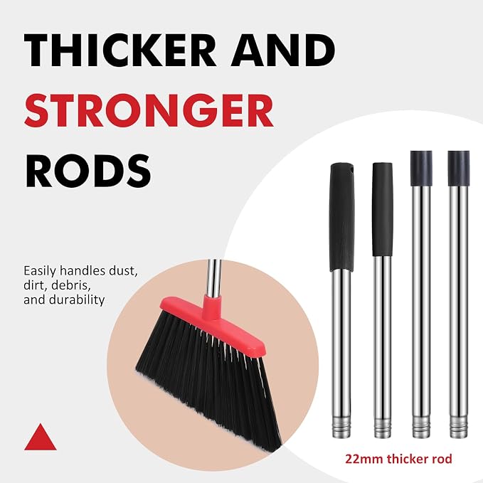 NACENA Heavy Duty Broom, 55 Inch Long Handle Outdoor Large Angle Brooms, Commercial Broom for Sweeping Indoor, for Home Garage Kitchen Office Courtyard Lobby Patio Lawn Concrete, 2 Pack (Black&Red)