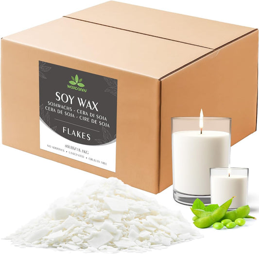 Soy Wax Flakes, Waxcanpy Natural Candle Wax, Organic Soy Wax for Candle Making from Farm, No Additives, Harmless and Pure (40lb)