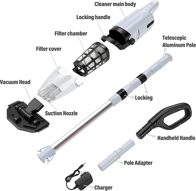 Cordless Pool Vacuum Cleaner for Above Ground Pool & In Ground Rechargeable Pool Vacuum Cleaner - 90 Mins Runtime, with 69" Telescopic Pole, Spa Vacuum for Hot Tub（Misty Grey）