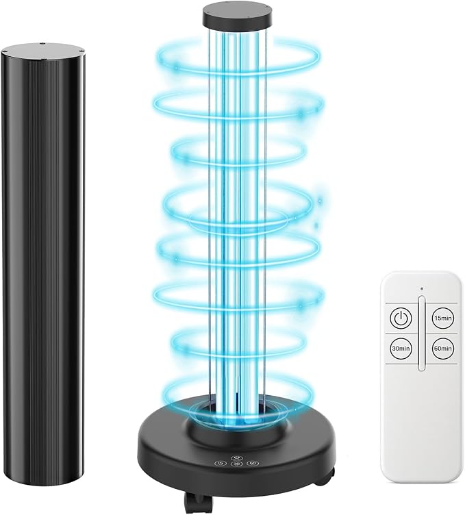 SANSI 100W UVC Disinfection Cart with Wheels, Portable Mobile UV Light Sanitizer with Remote & 3 Timer Settings, Ozone-Free, 99.9% Germ Kill in 30 Mins for Large