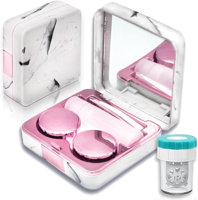 Vastsoon Contact Lens Case with Cleaner Washer, Portable Cute Eye Contacts Colored Lenses Applicator Remover Tool Kit with Mirror Solution Bottle Travel Size for Daily Outdoor (Square, Rose)