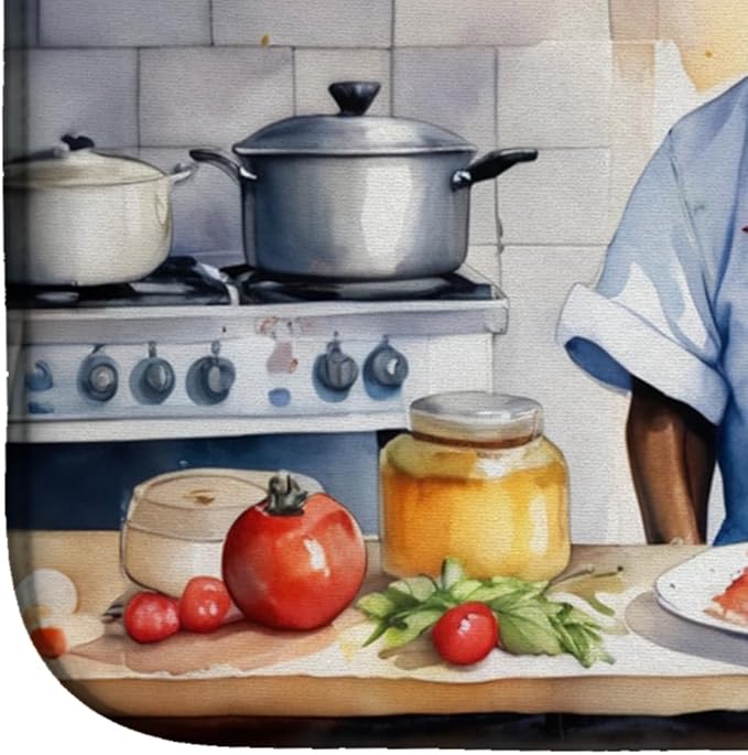 Caroline's Treasures DAC6330DDM Staffordshire Bull Terrier The Chef Dish Drying Mat Absorbent Dish Drying Mat Pad for Kitchen Counter Dish Drainer Mat for Countertop, 14 x 21", Multicolor