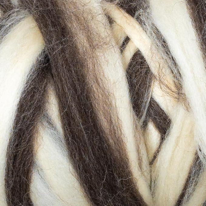 Natural Wool Bulk roving, 1 lb. Best Wool for Spinning, arm Knitting, Felting, Chunky Blankets and Tapestry. Natural Colors, un-Dyed. (Zebra(Ecru/Mocha), 1 lb)