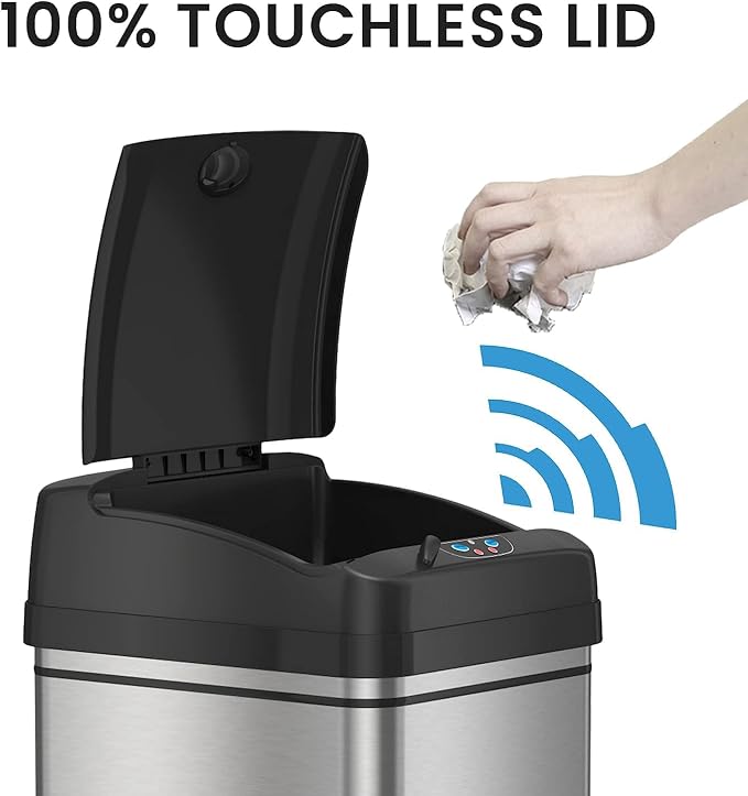iTouchless Touchless Trash Can Combo Pack - 13 Gal & 2 Gal, Odor Control System, Stainless Steel, Kitchen and Bathroom Set