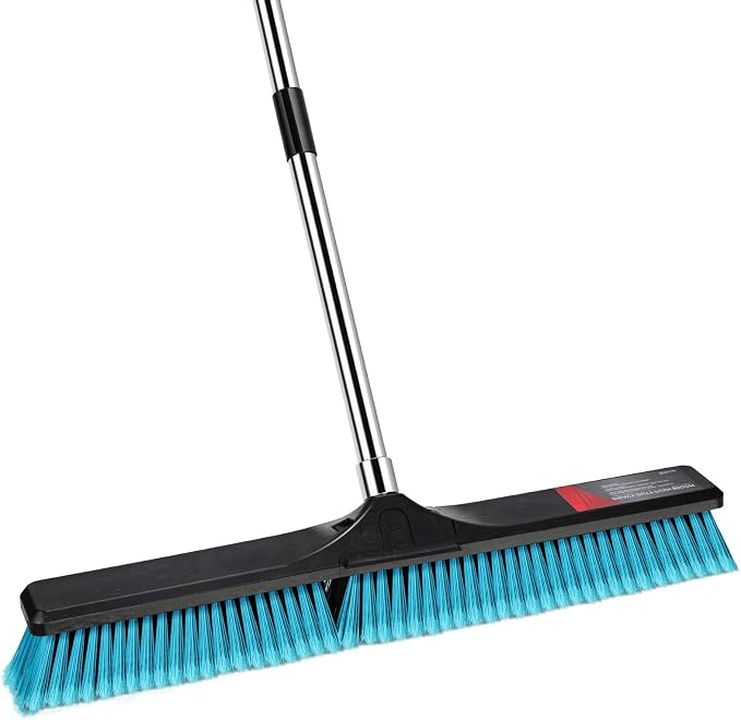 24" Push Broom Outdoor Heavy Duty, Commercial Push Broom for Cleaning with 55" Long Handle and Stiff Bristles, Large Shop Broom for Driveway Garage Yard Patio Warehouse Concrete Floor Cleaning