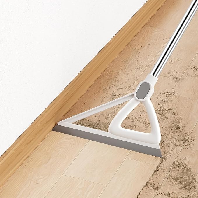 Household Broom with Dustpan, Squeegee Broom for Floor, Aluminum Handle for Floor, Glass, and Tile (White M1)