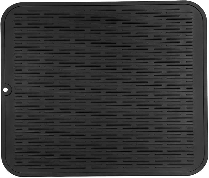 MicoYang Silicone Dish Drying Mat for Multiple Usage,Easy clean,Eco-friendly,Heat-resistant Silicone Mat for Kitchen Counter or Sink,Refrigerator or Drawer Liner Black XL 18 inches x 16 inches