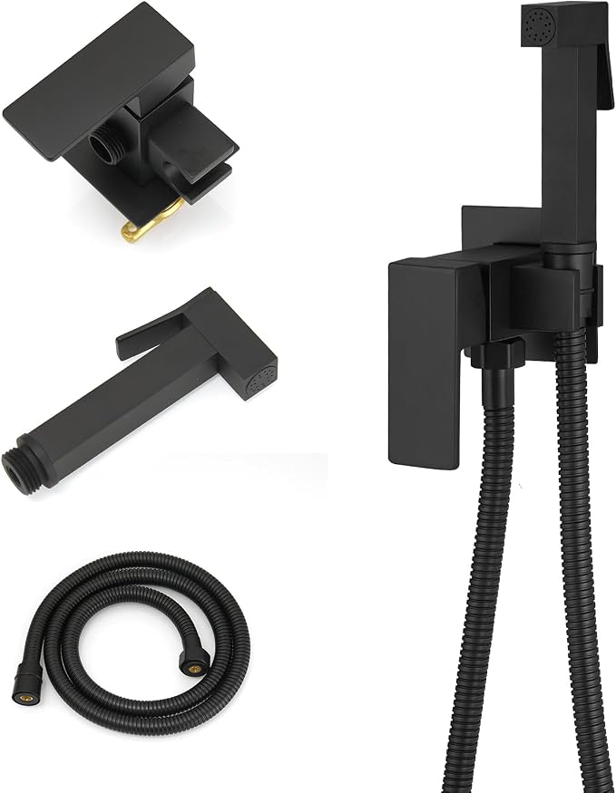 BWE Black Handheld Bathroom Bidet Sprayer Kit with Adjustable Pressure | | Adults & Kids & Pets Cleaning| Hot & Cold Water Control | Leak Resistant Design | Easy Install