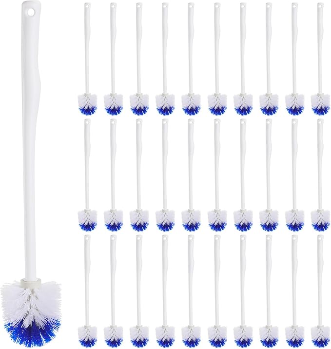 Willinglong 30 Pcs 18.5 Inch Toilet Bowl Cleaner Brush Bathroom Long Plastic Handled Cleaning Scrubber with Hook Hole Without Holder for Household Cleaning (Blue,White)