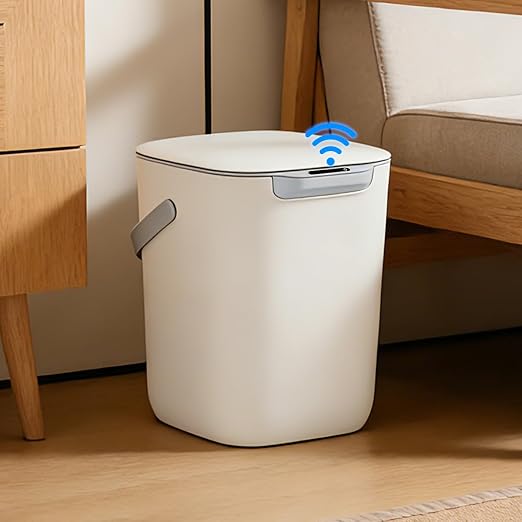 4 Gal Trash Can with Lid,Motion Sensor Trash Bin, Automatic Touchless Garbage Can,Odor Control, 15 Liter White Wastebasket Bin for livingroom,Bedrooms,Bathrooms,Office,Kitchens.