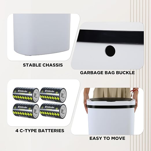 BestOffice | 13 Gallon Plastic Trash Can with Lid | White | Automatic Touchless Garbage Can | Odor Control | Modern Oval Design | Easy to Clean | Fits Any Kitchen, Bathroom, Office or Home