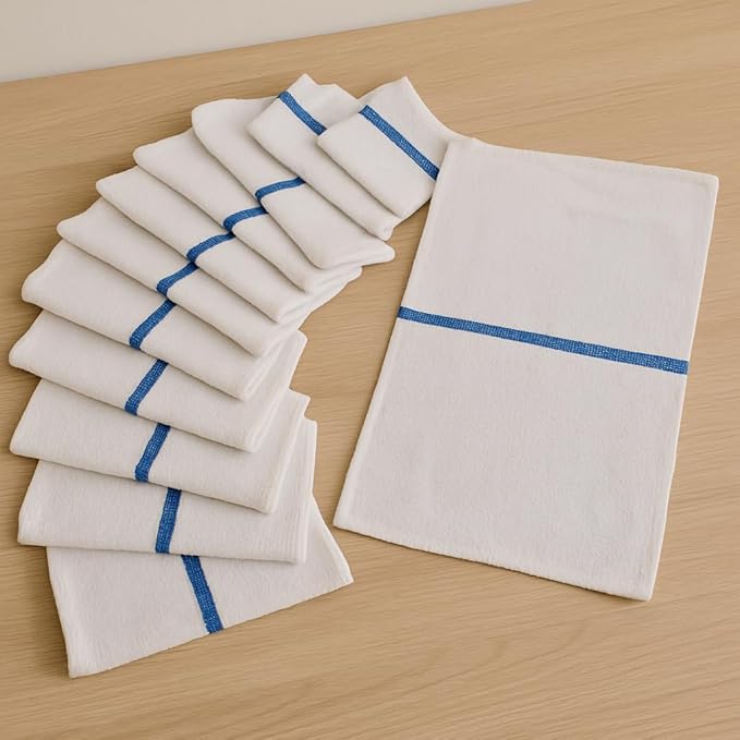 ZUPERIA Bar Mop Towels - 24 Pack (16"x19") - 100% Cotton High Absorbency Kitchen Towels – Reusable Dish Cloths, Quick-Dry Rags with Blue Stripe – Ideal for Restaurants, Cooks, Bartenders & Homes
