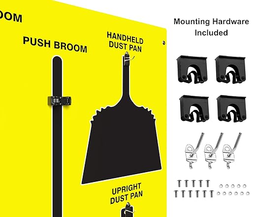 Clean & Sweep 5S Shadow Board/Wall Mount Broom Holder, 68" x 30" Board, 5S Cleaning Station - Board Only, Tools Sold Separately, Made in The USA by AccuformNMC, Yellow/Black, PSB614YLBK
