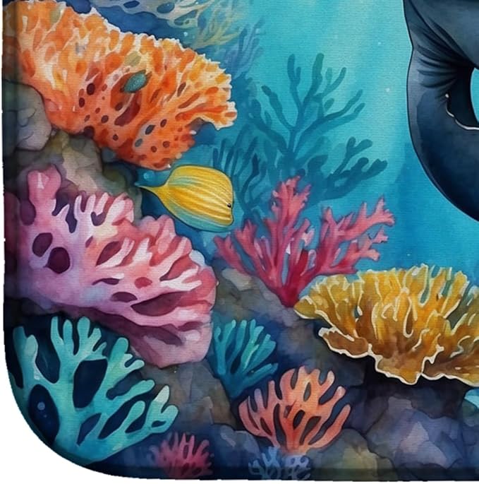Caroline's Treasures Manatee and Coral Reefs Dish Drying Mat Absorbent Dish Drying Mat Pad for Kitchen Counter Dish Drainer Mat for Countertop, 14 x 21", Multicolor