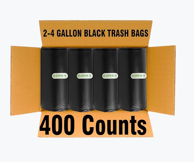 BEIDOU-PAC 2-4 Gallon Trash Bags, 400 Count Black Garbage bags, Small Trash Can Bin Liners for Bathroom, Office, Industrial, Commercial, Janitorial, Municipal, Recycling