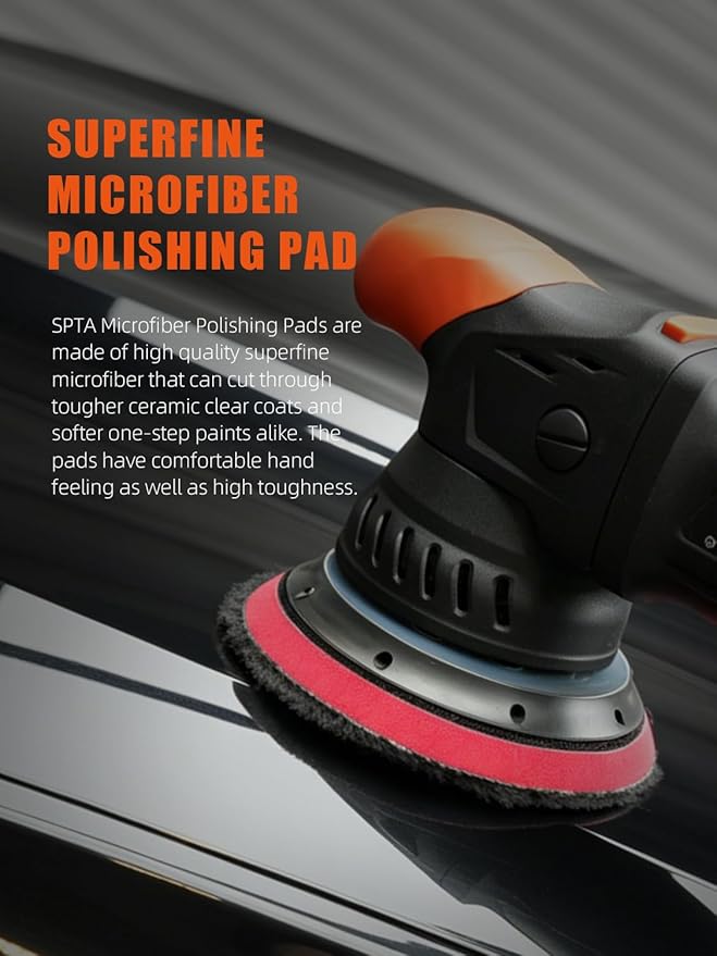 SPTA Microfiber Polishing Pad, 2Pcs 6Inch 150mm Microfiber Cutting Finishing Disc with Hook & Loop Backing for Car Buffer Polisher Cutting Buffing Waxing and Polishing