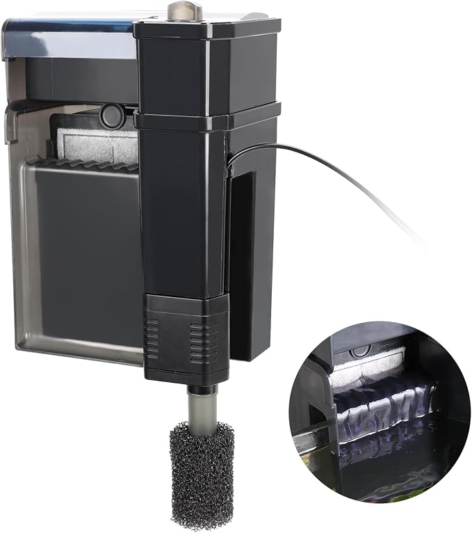 hygger Aquarium Filter, Ultra Quiet Aquarium Hang on Filter, Multi-Stage Filtration Activated Carbon Biochemical Fish Tank Filter for up to 50 Gallon Aquariums, Adjustable Flow, 153 GPH, 7W, Black