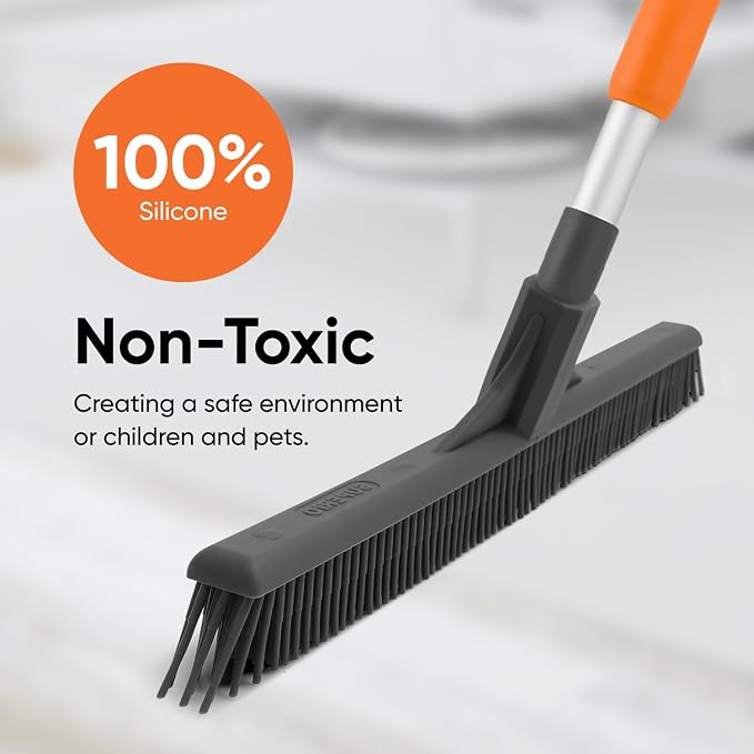 Superio Silicone Broom - Carpet Rake for Hardwood & Carpet, Pet Hair Cleaning