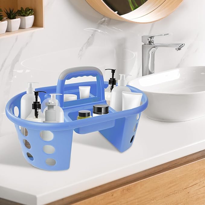 SIMPLYKLEEN Large Shower Caddy Portable 2PC - Made in USA Plastic Jumbo Size Dorm Storage Candy Tote with Handle Shower Organizer for Bathroom, Pantry, Kitchen, College Dorm, Periwinkle