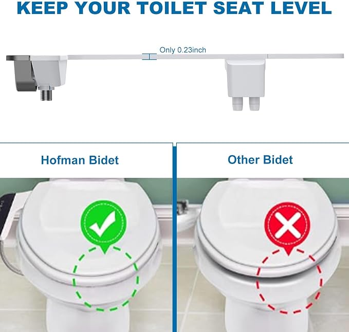 GarveeHome Bidet Attachment for Toilet, Non-Electric Self-Cleaning Dual Nozzle with Feminine and Rear Wash, Cold Water Sprayer with Adjustable Pressure, Easy to Install in Grey