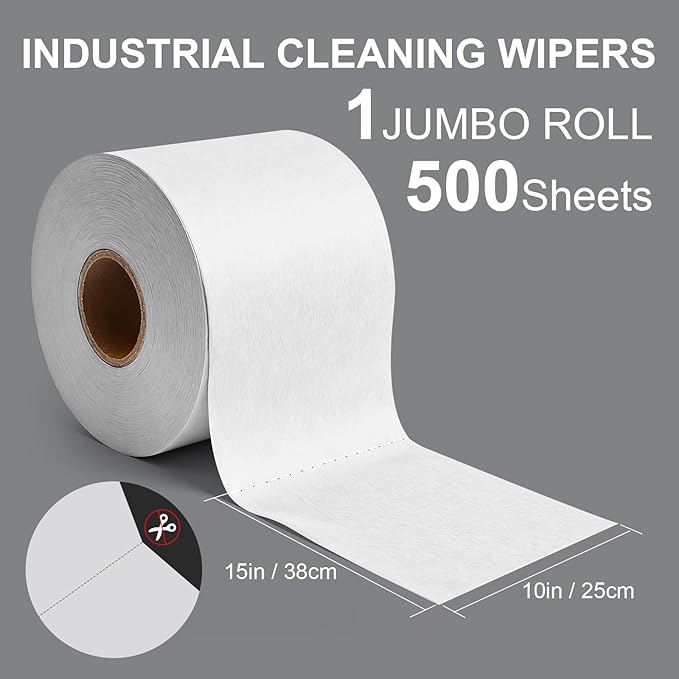 Cleanroom Wipes Heavy Duty Cloths, Lint-Free and Extra Absorbent Towels Jumbo Roll (15"x 10", 500 PCS), White