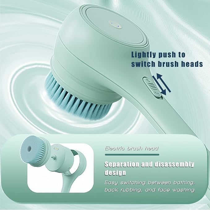 Electric Body Brush Back Scrubber for Shower, Ipx7 Waterproof Back Scrubber for Shower, Auto Spinning Exfoliating Massage Bath Brush RechargeableRotating Body Brushes with 5 Brush Heads